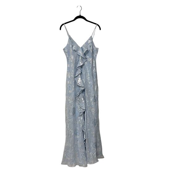 New LoveShackFancy Silk Blue June Metallic Floral Ruffle Maxi Dress Size 10 - Picture 4 of 13